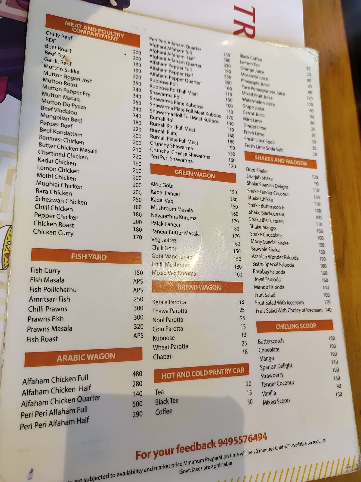 MODY TRAMWAY BISTRO menu