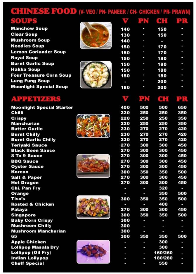 MOONLIGHT Family Restaurant menu
