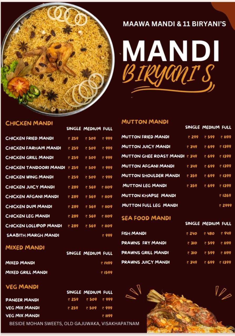 Maawa Mandi & 11 Biryani's menu