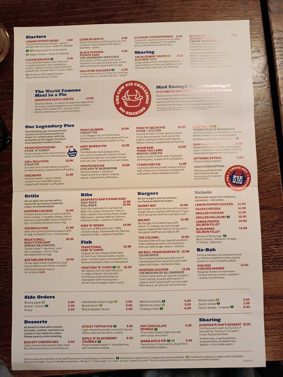 Menu at Mad O'Rourke's Pie Factory pub & bar, Tipton