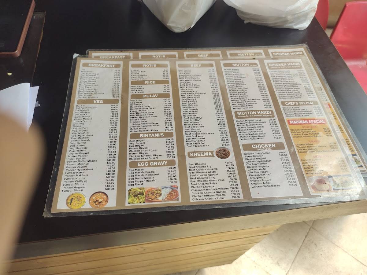 Madinah Restaurant menu