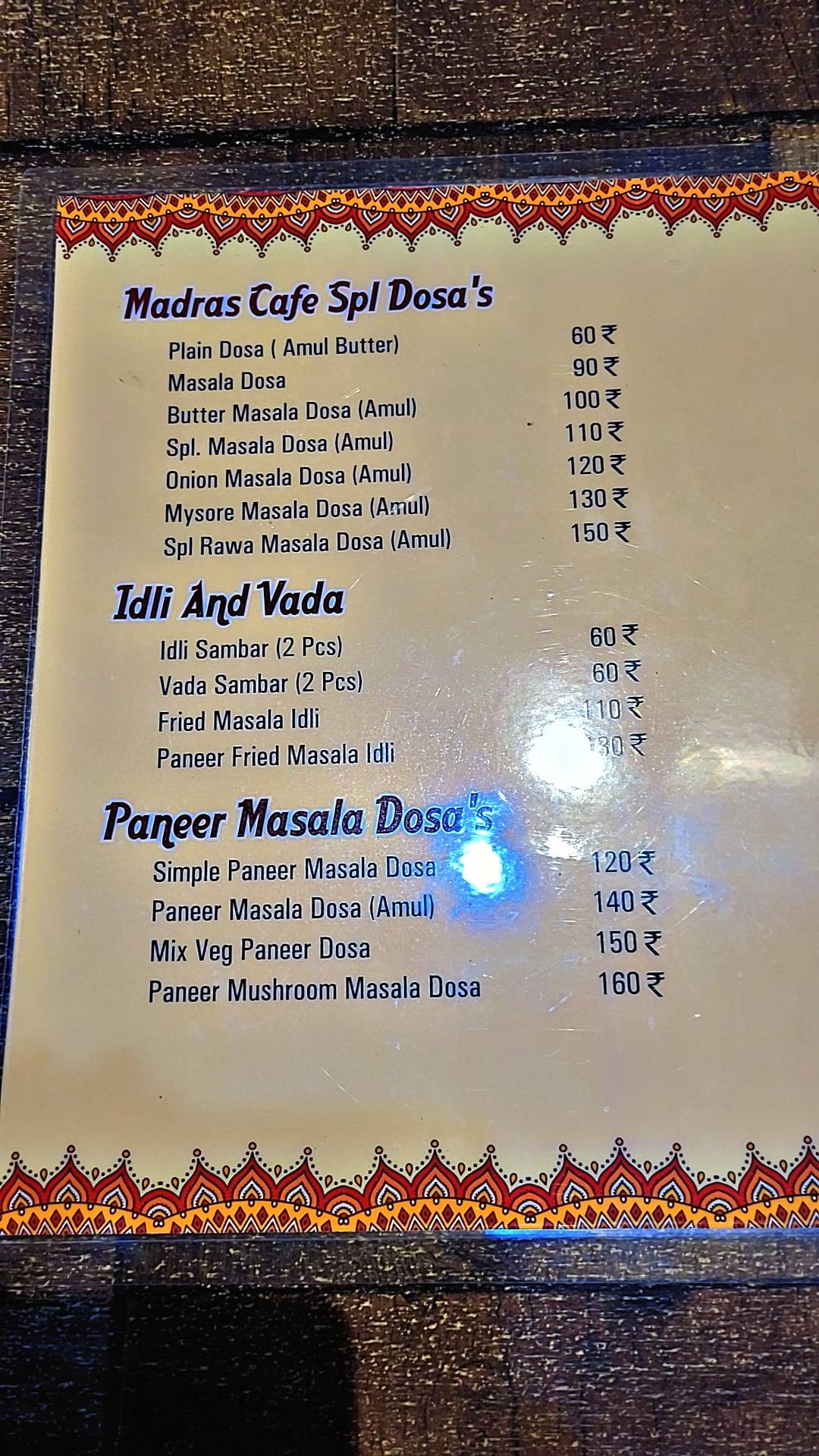 Madras Cafe menu