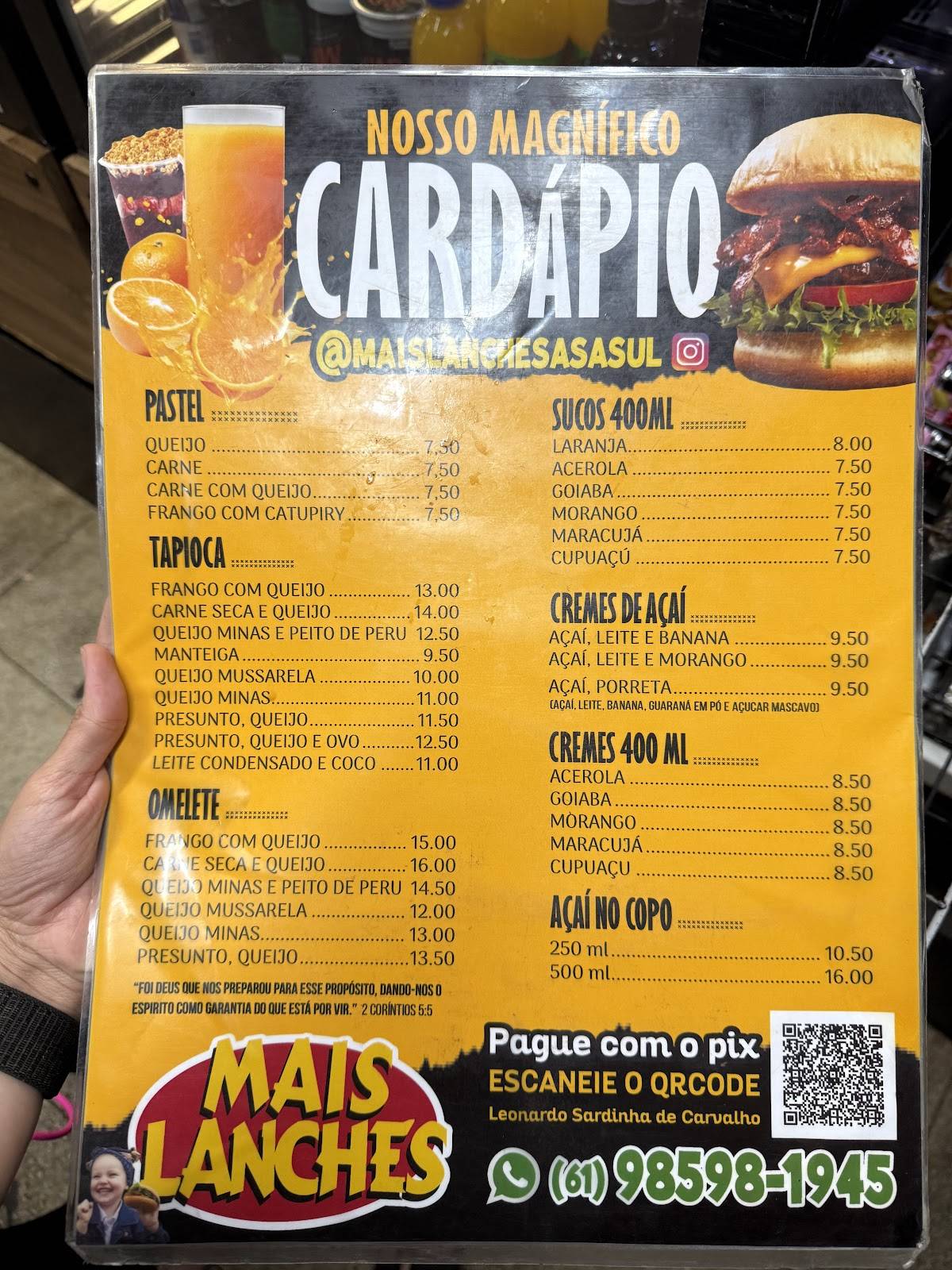 Mais Lanches cardápio