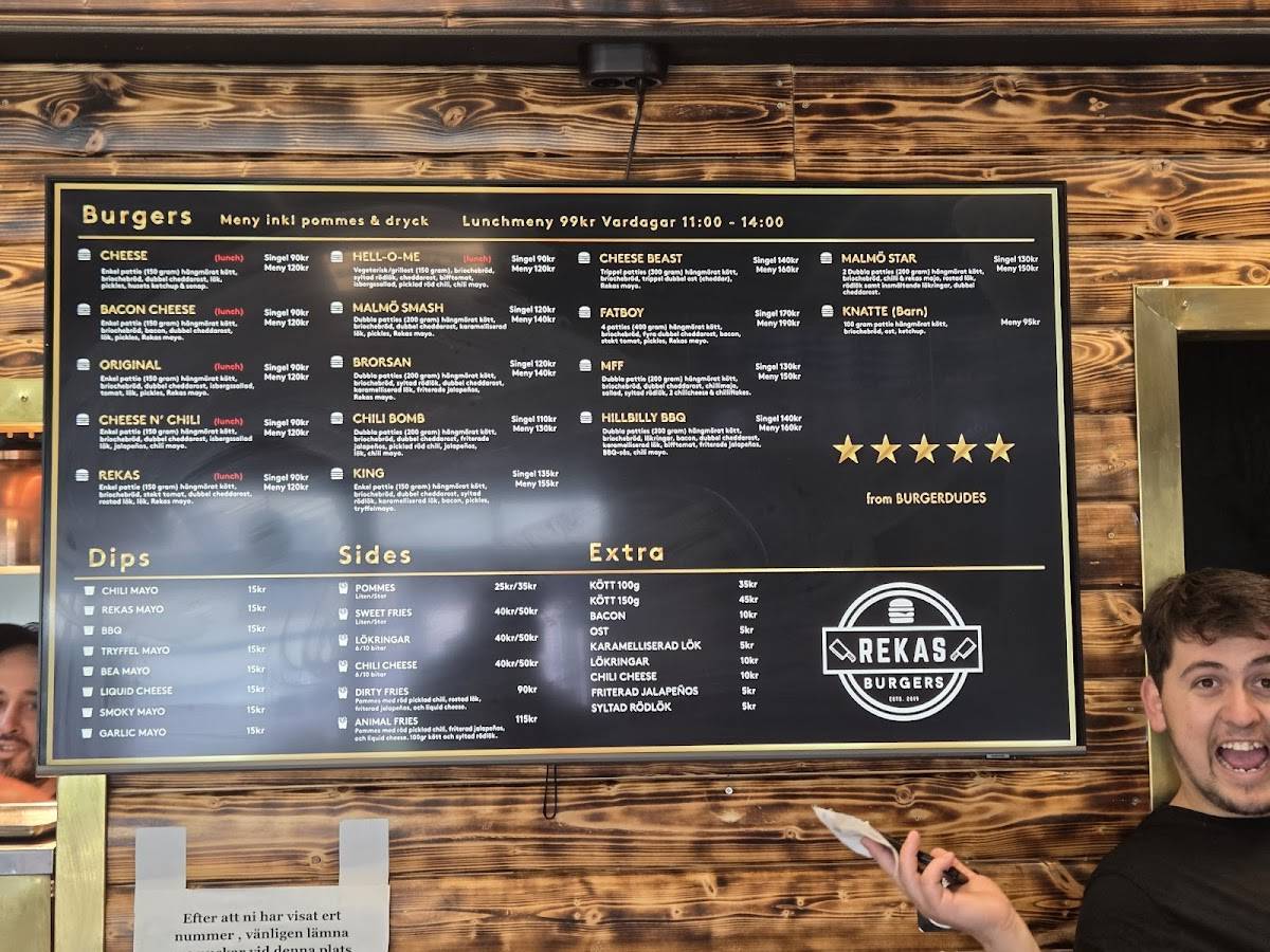 Menu at Rekas Burgers steakhouse, Malmö