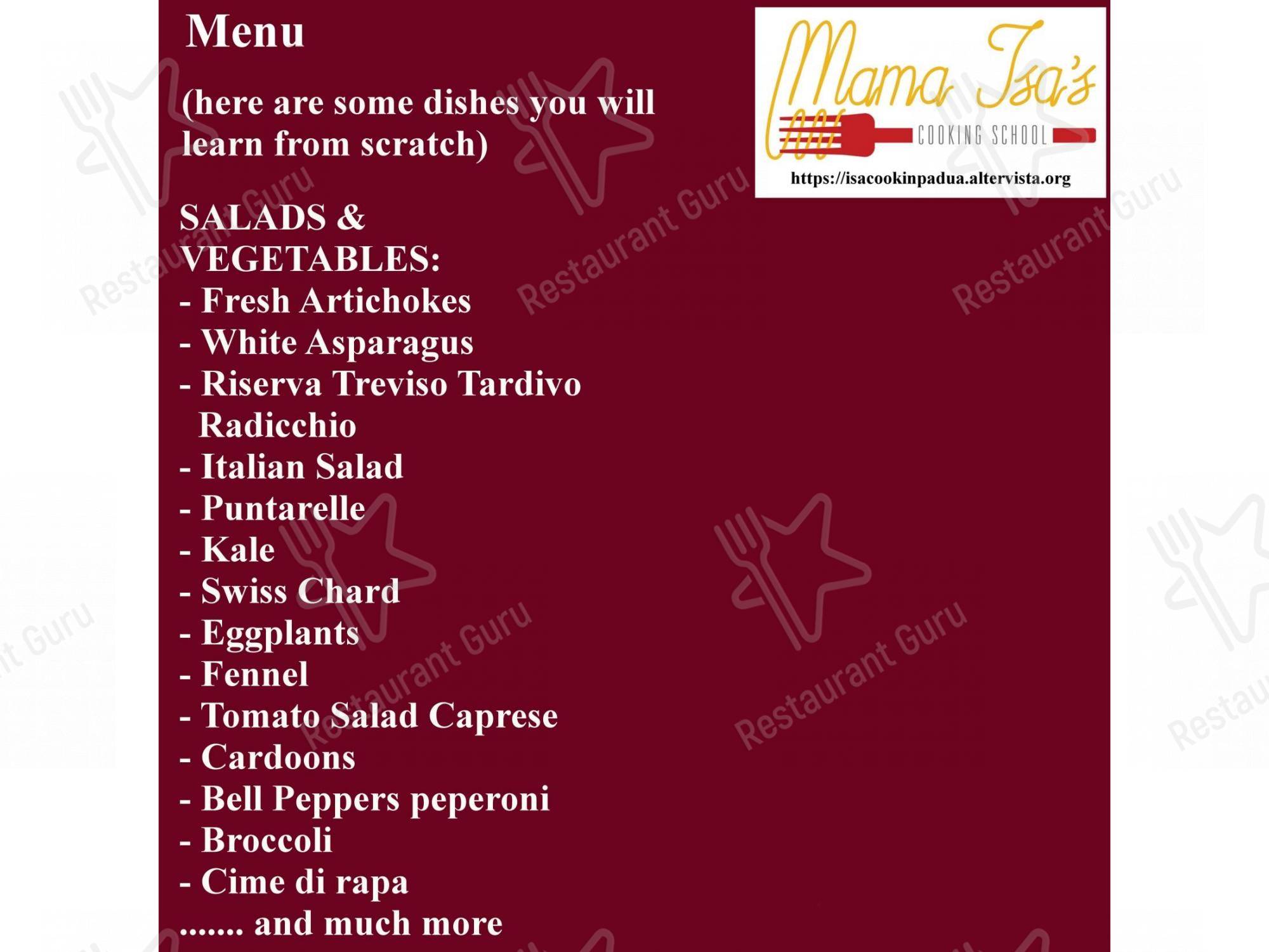 Menu per Mama Isa's Cooking School ristorante