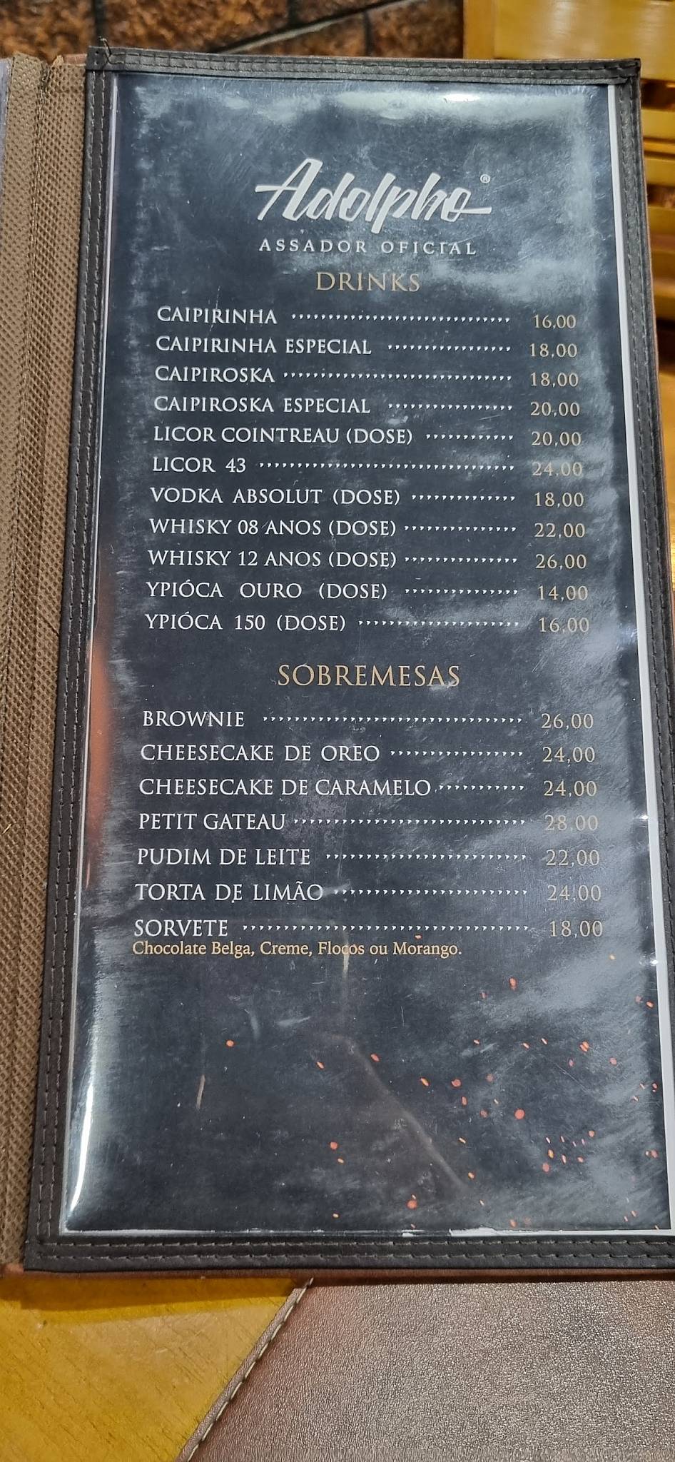 Adolpho - Assador Oficial cardápio