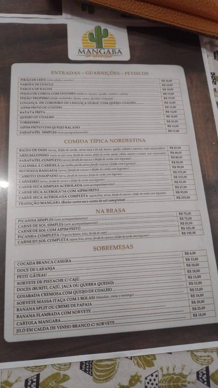 Mangaba do Alemão cardápio