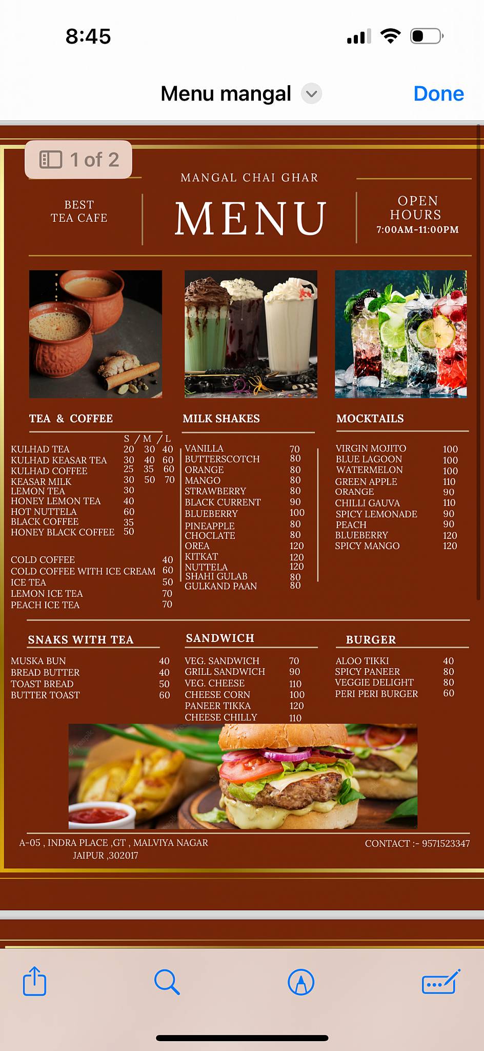 Mangal chai ghar menu