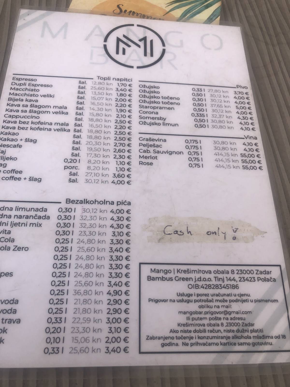 Menu di Mango Cocktail Bar 