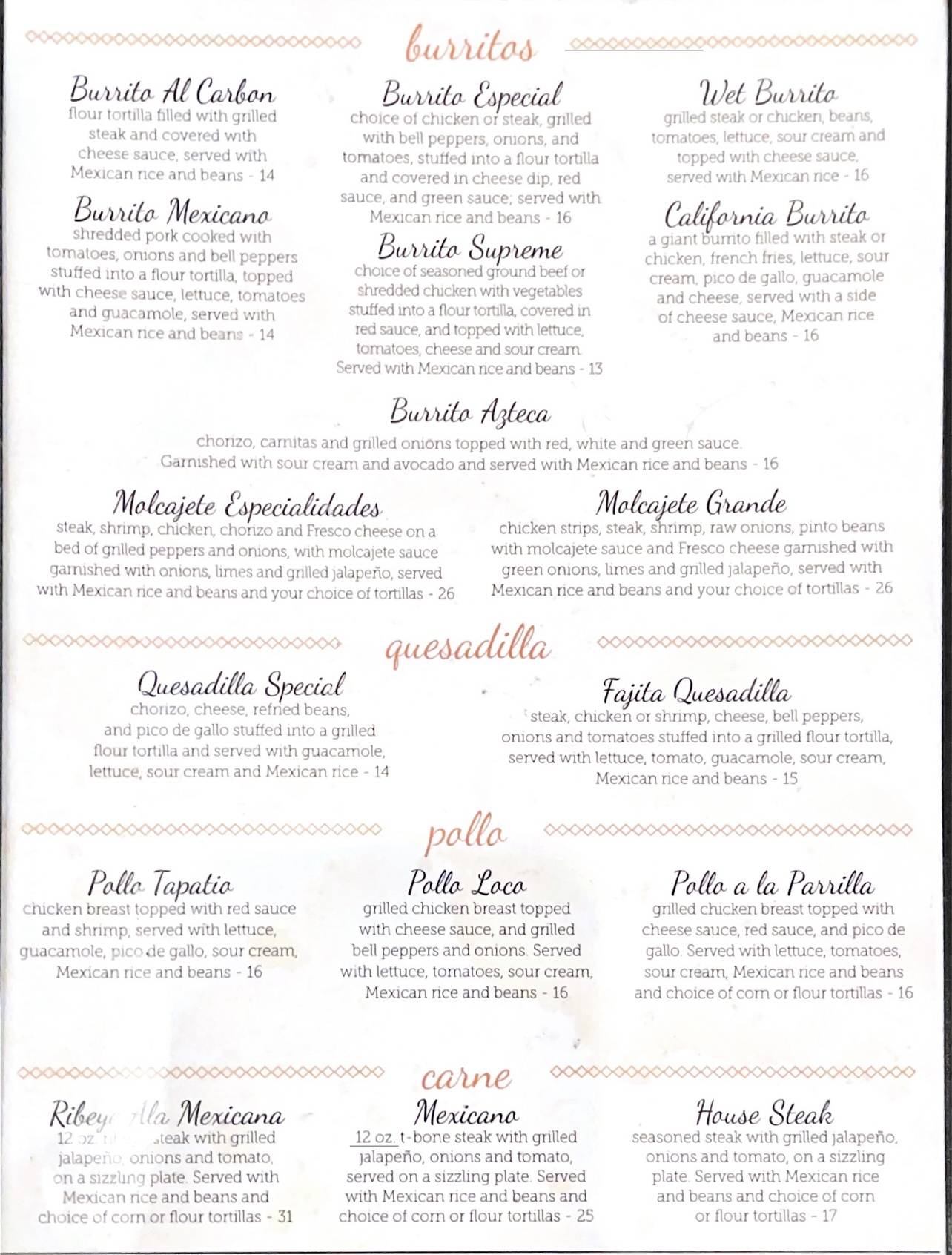 Menu at Mango's Tequila Bar, Alpena