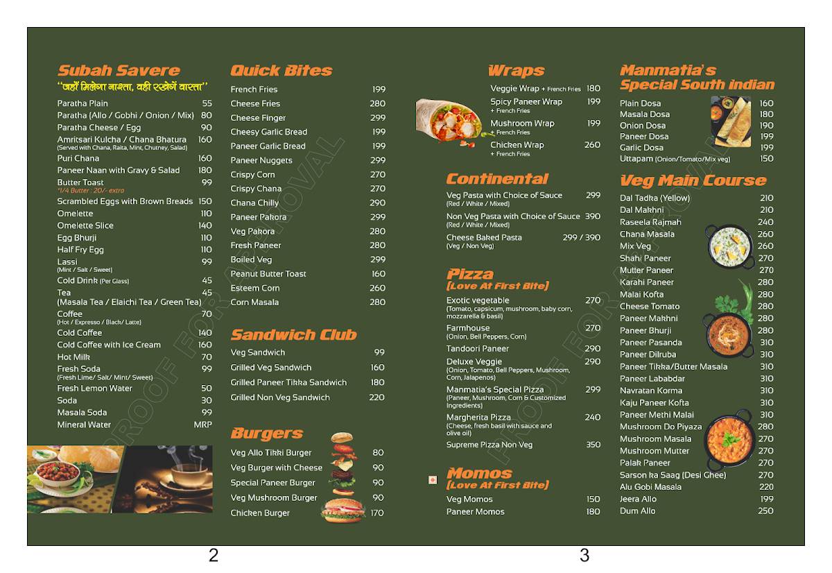 Manmatia Kitchen Hotel & Restaurant menu