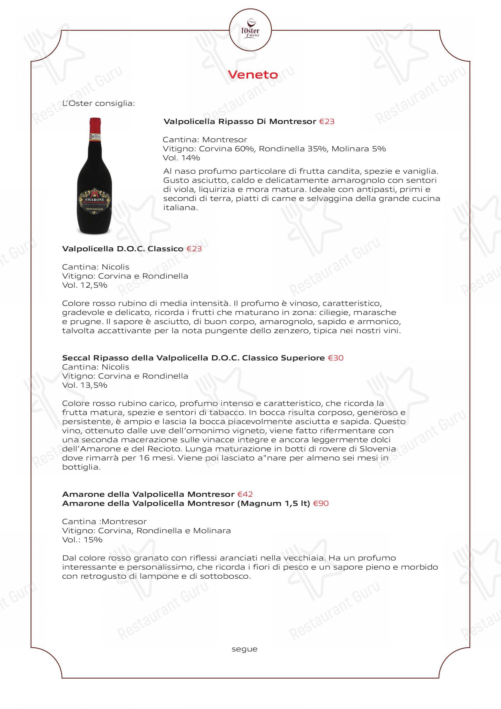 Крафт меню per L'Oster Bif & Beef Restaurant in Grassobbio