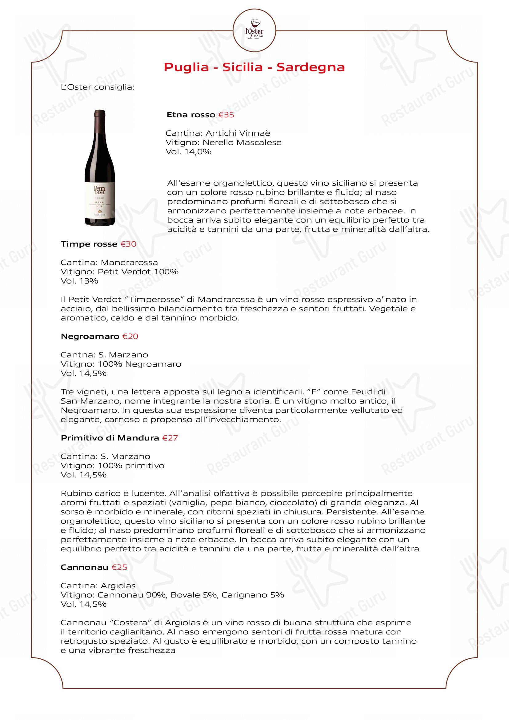 Основное меню per L'Oster Bif & Beef Restaurant in Grassobbio