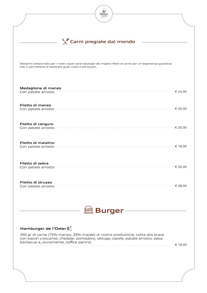 Menu di Ristorante - Pizzeria L'Oster Bif & Beef 