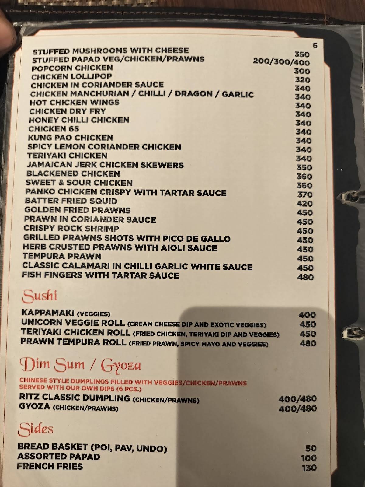 Ritz Classic Margao menu