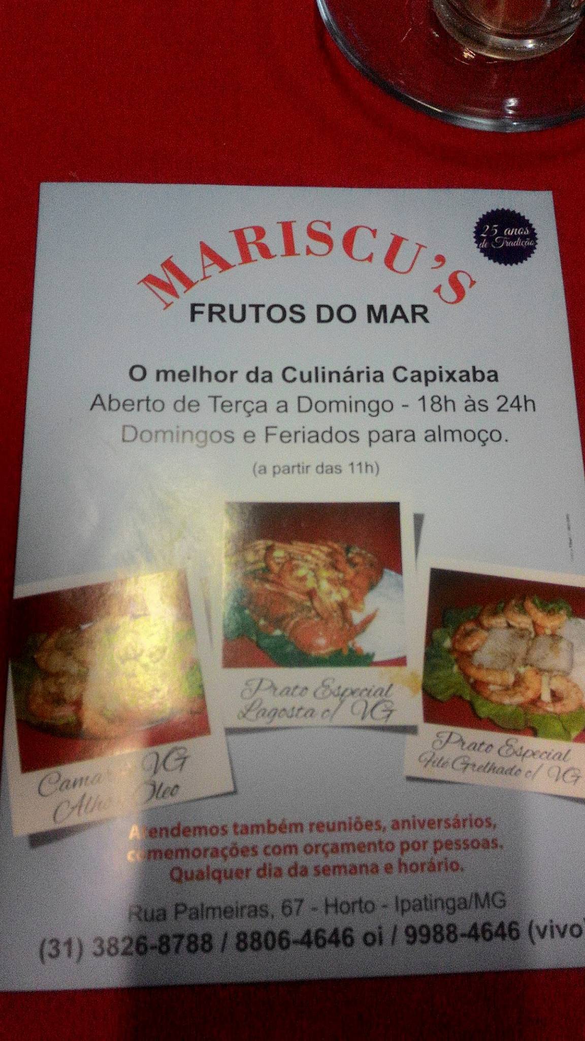 Mariscu's cardápio
