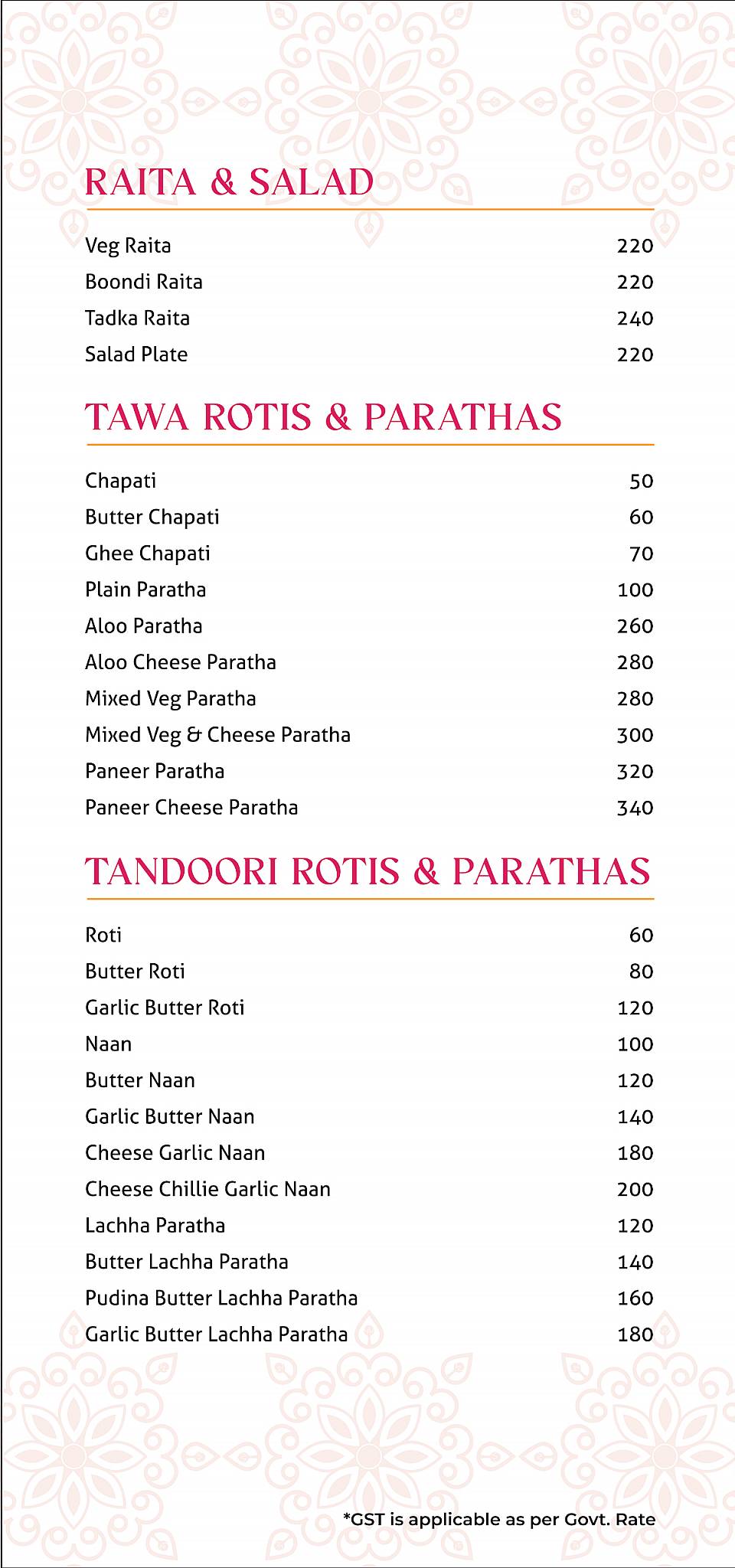 Masala Mehfil menu