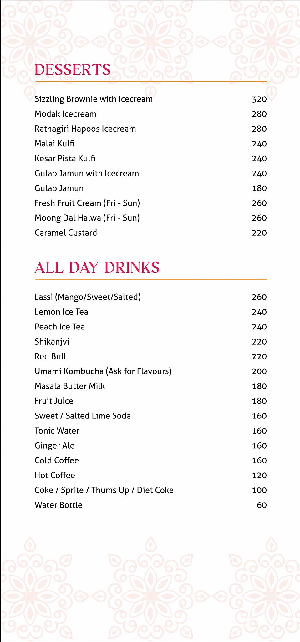 Masala Mehfil menu