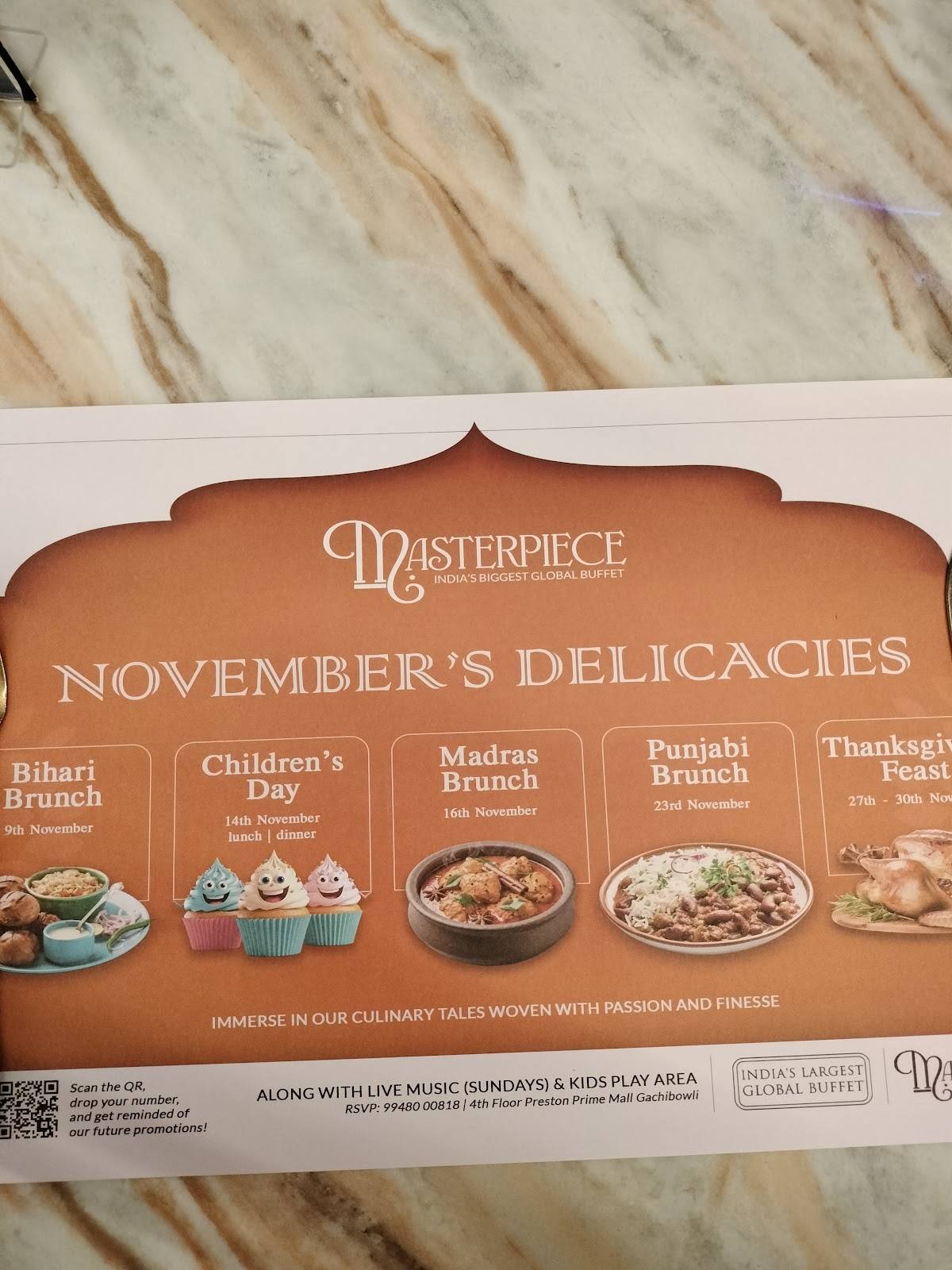 Masterpiece Buffet menu