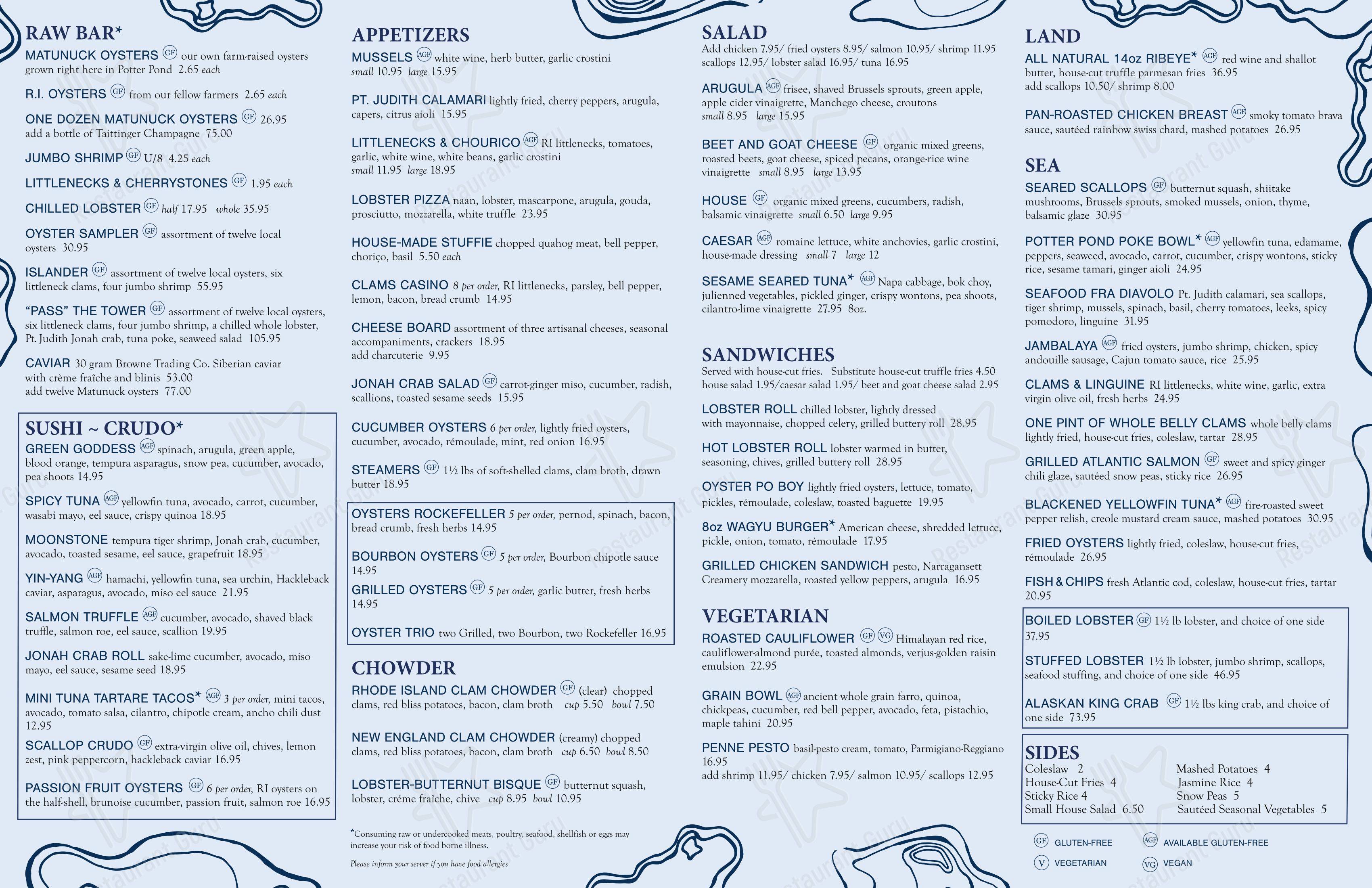 Menu at Matunuck Oyster Bar, South Kingstown, 629 Succotash Rd