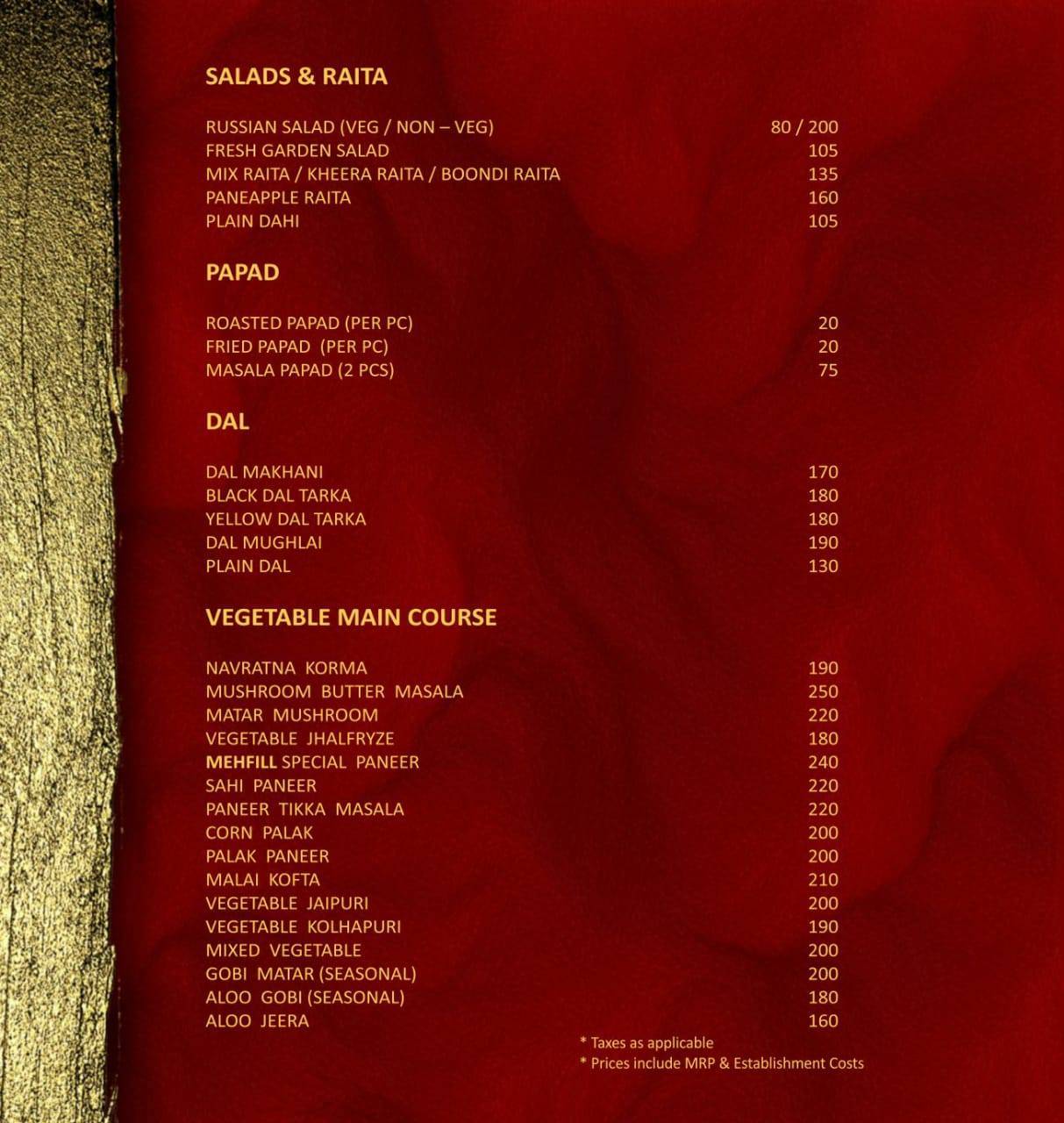 Mehfill- Resto Bar menu