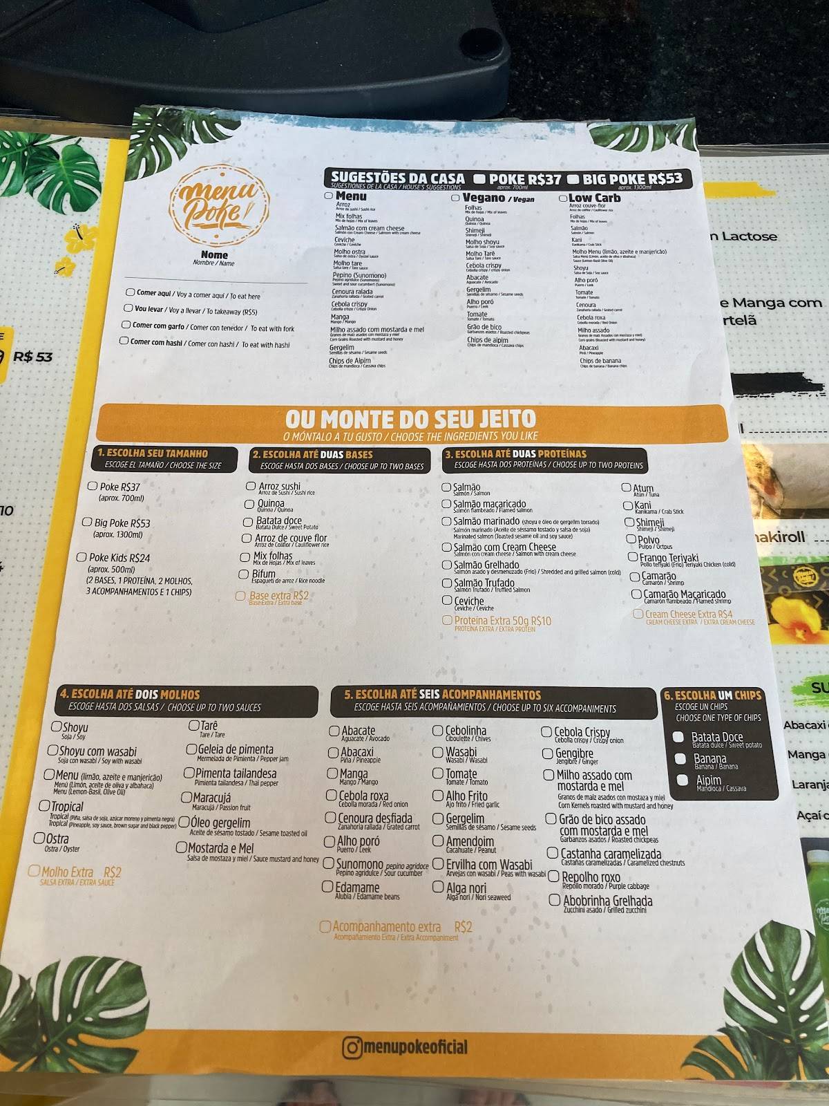 Menu Poke - Valinhos cardápio