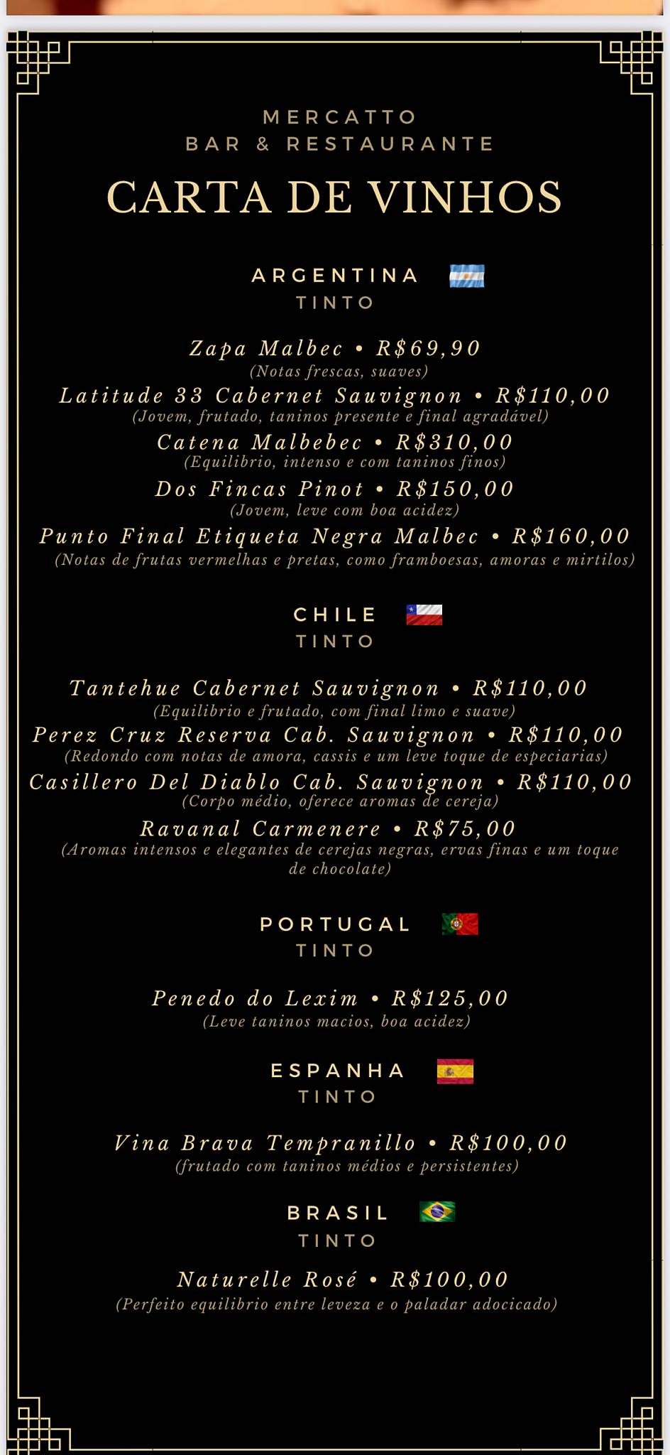 Mercatto Bar e Restaurante cardápio
