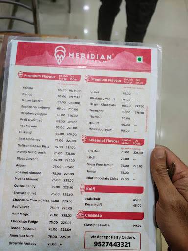 Meridian Ice Creams - Hadapsar menu