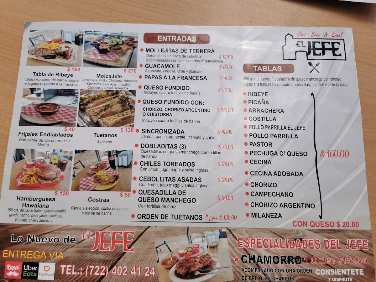 Carta del restaurante Tacos El Jefe, Metepec, Blvd. Solidaridad las