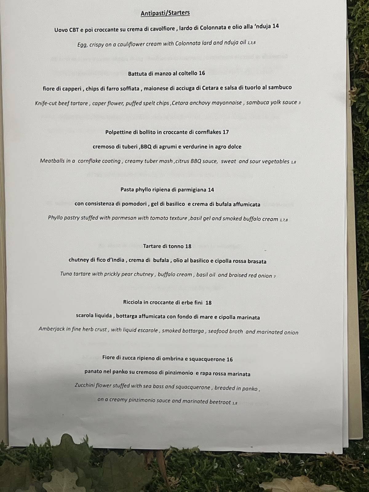 Menu di Mila Osteria Contemporanea
