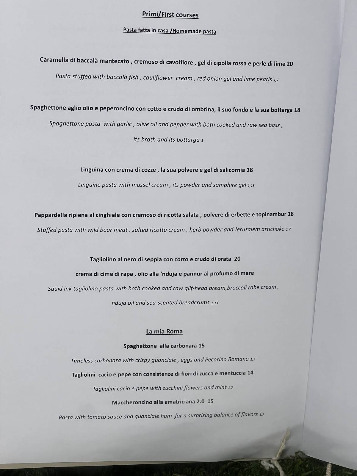 Menu di Mila Osteria Contemporanea 