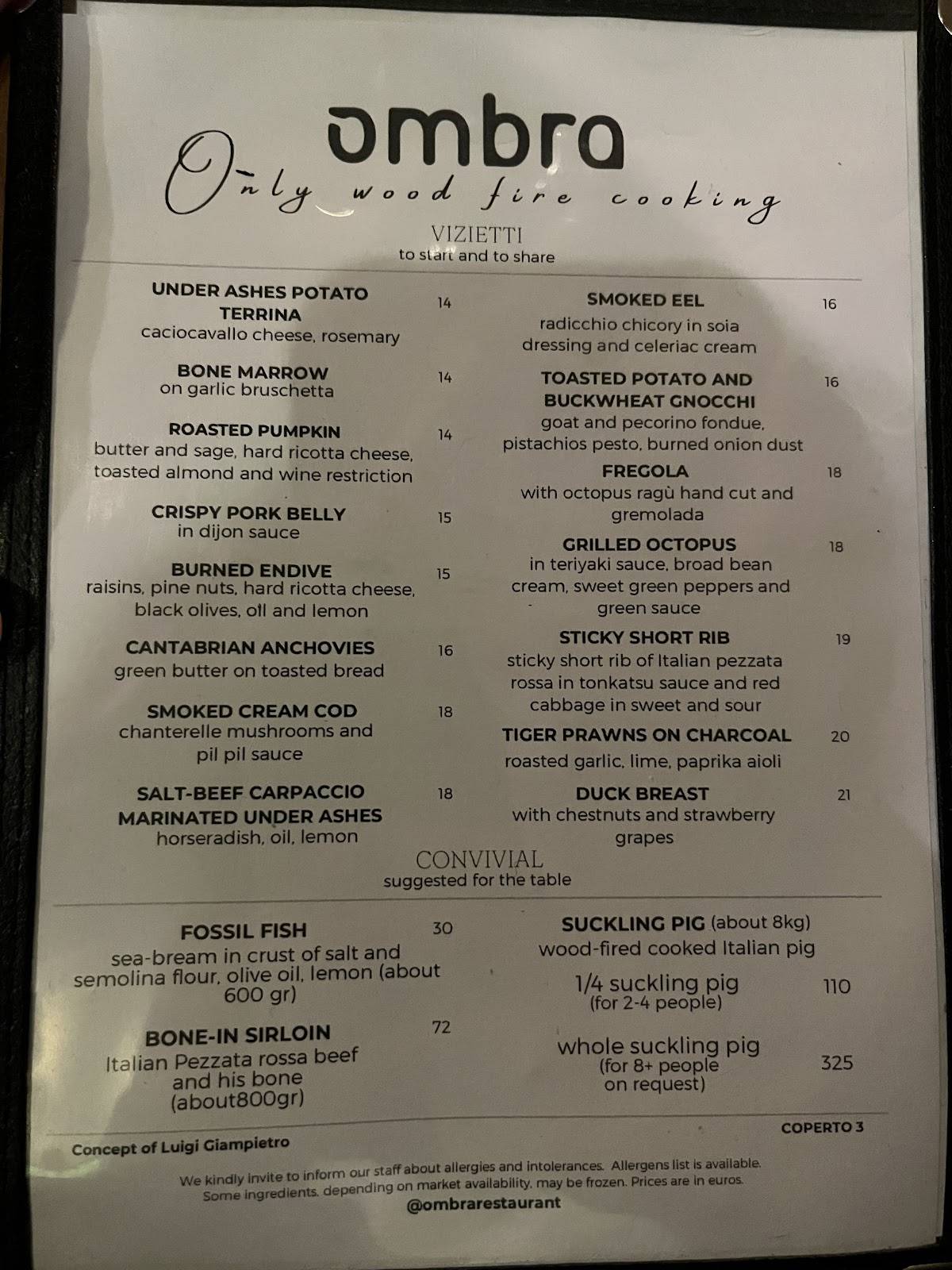 Menu di Ombra Restaurant 