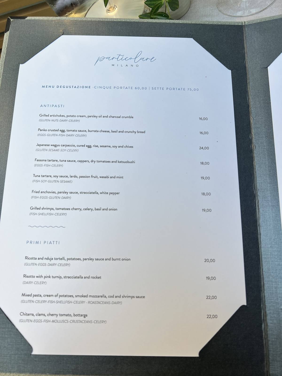 Menu di Particolare Milano 