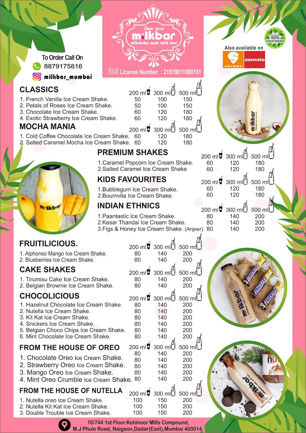 Milkbar menu
