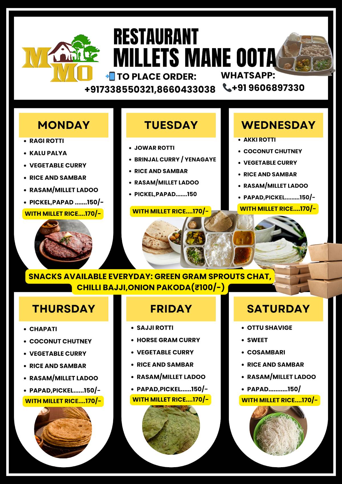 Millets Mane Oota menu