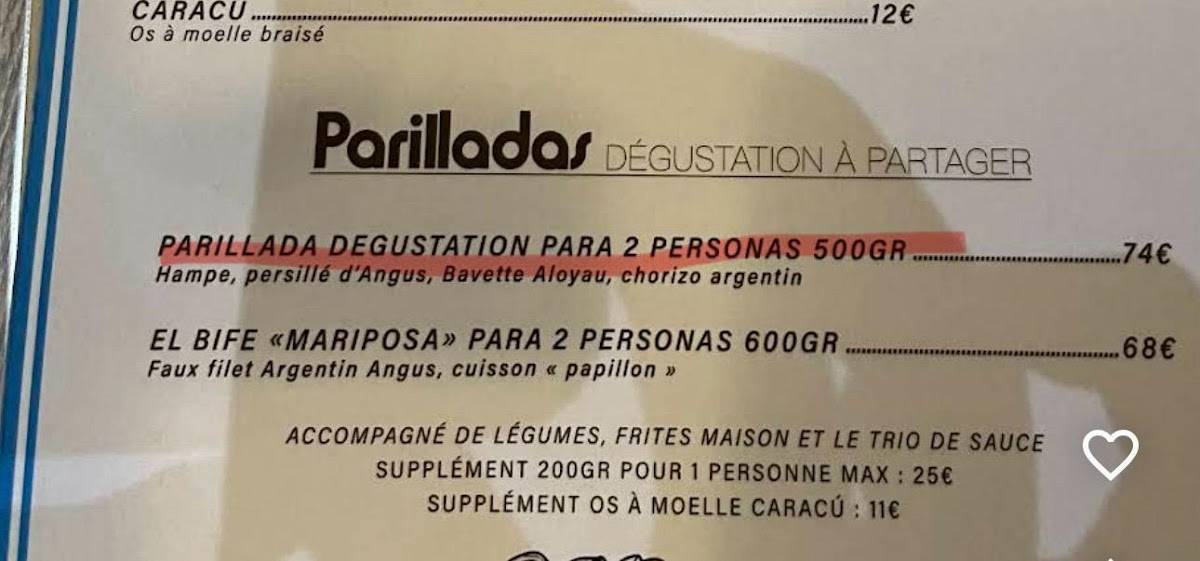 Menu de Milonga Restaurante