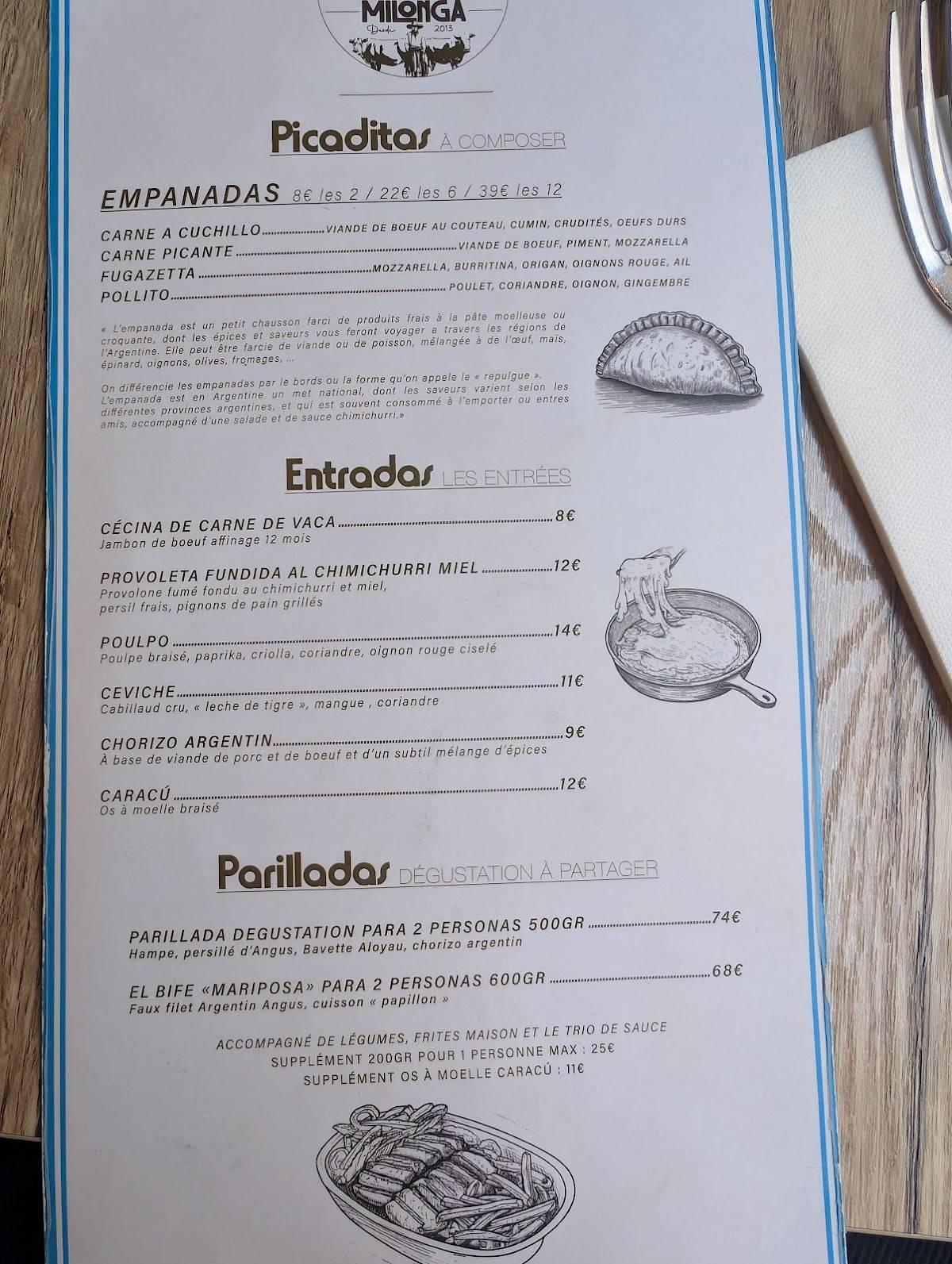 Menu de Milonga Restaurante