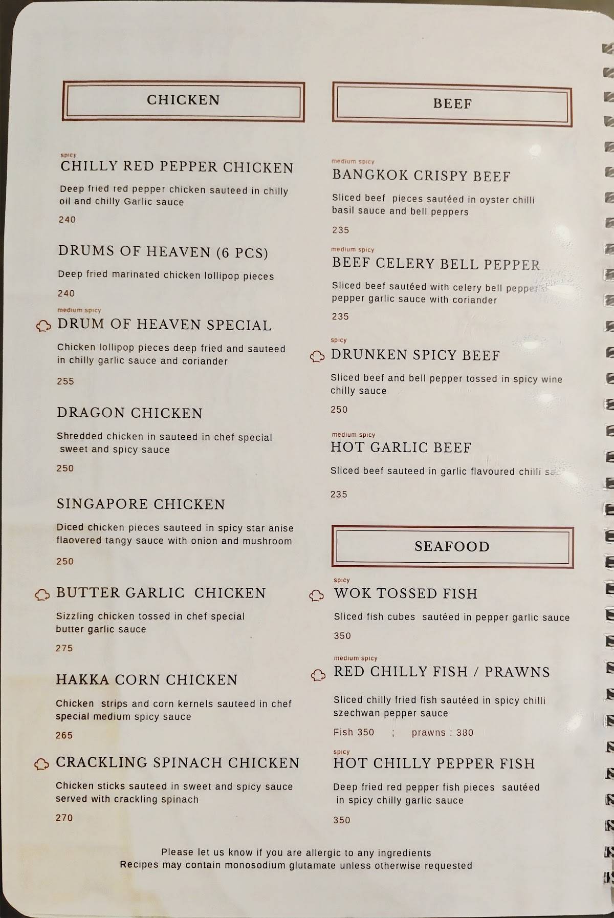 Ming's Wok chinese restaurant menu