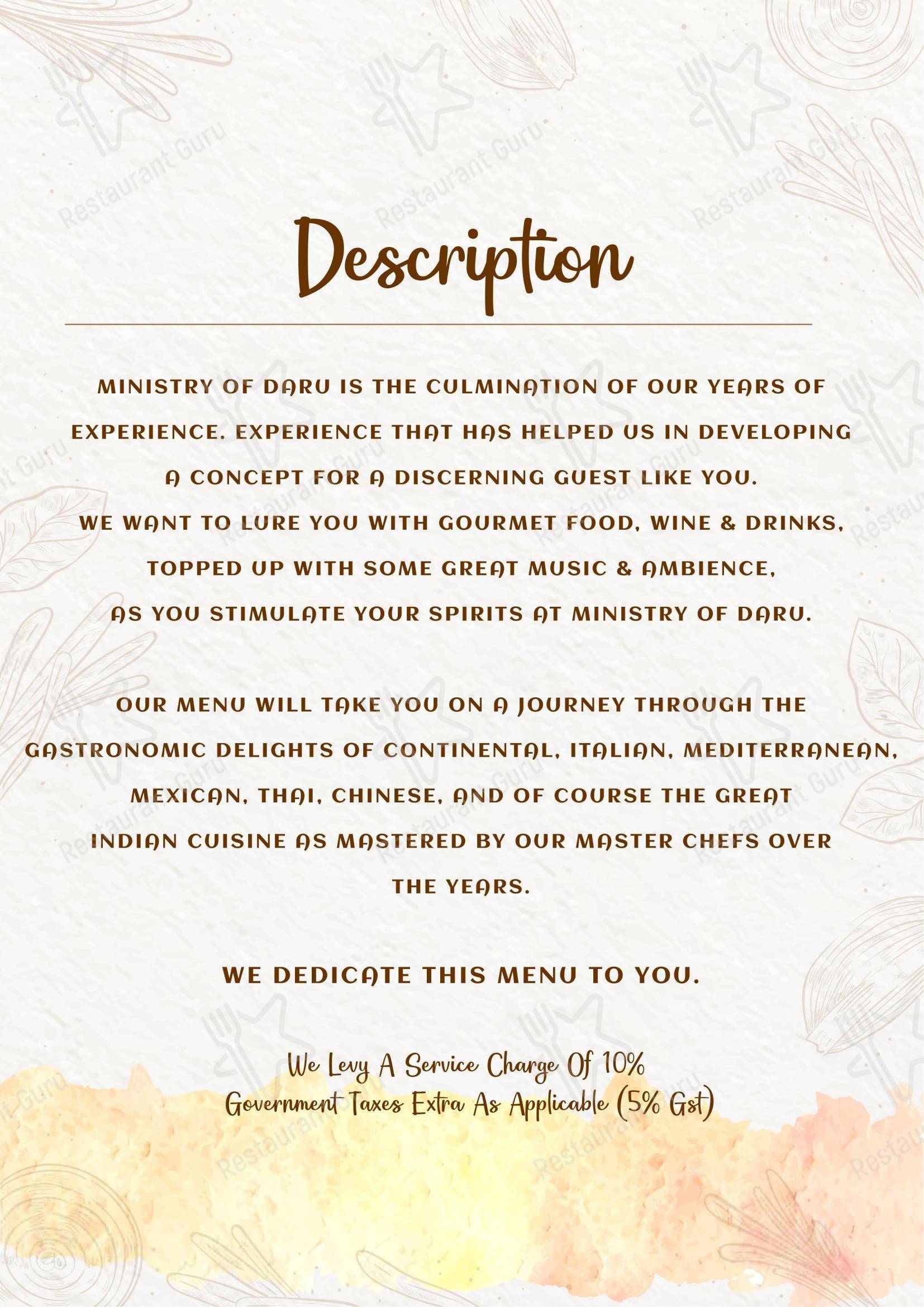 Ministry of Daru - Menu