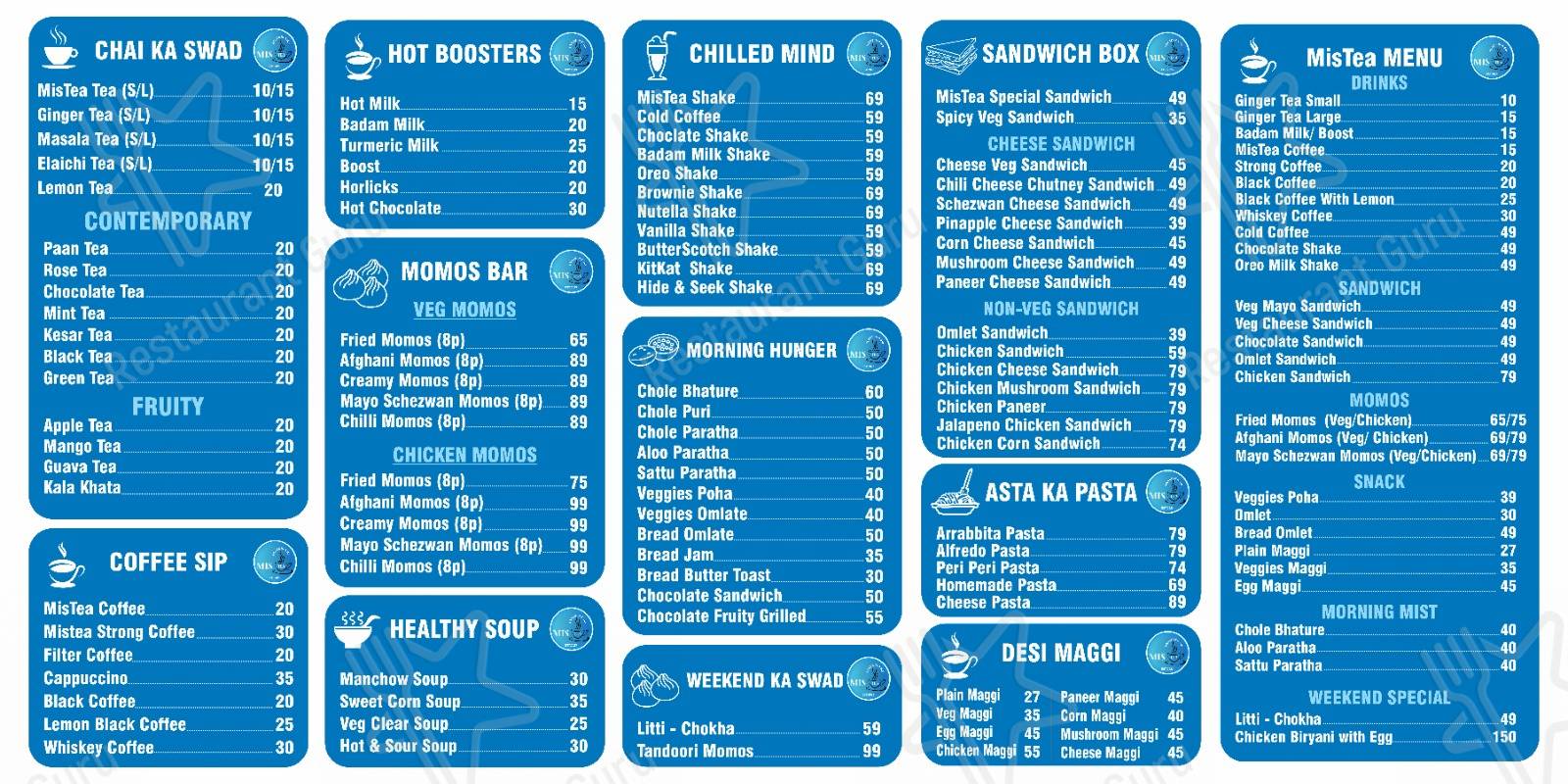 Check out the menu for MisTea