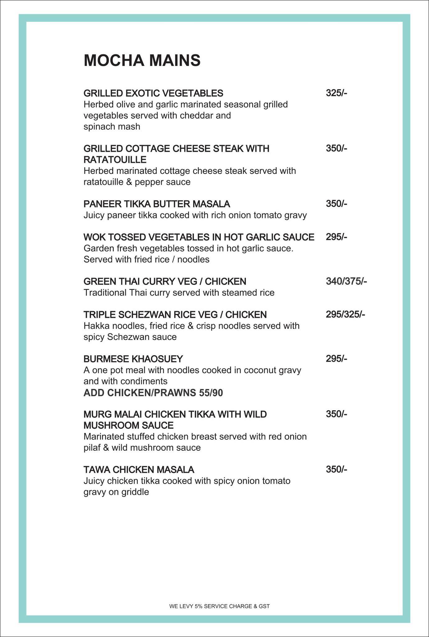 Mocha - Cafe & Bar menu