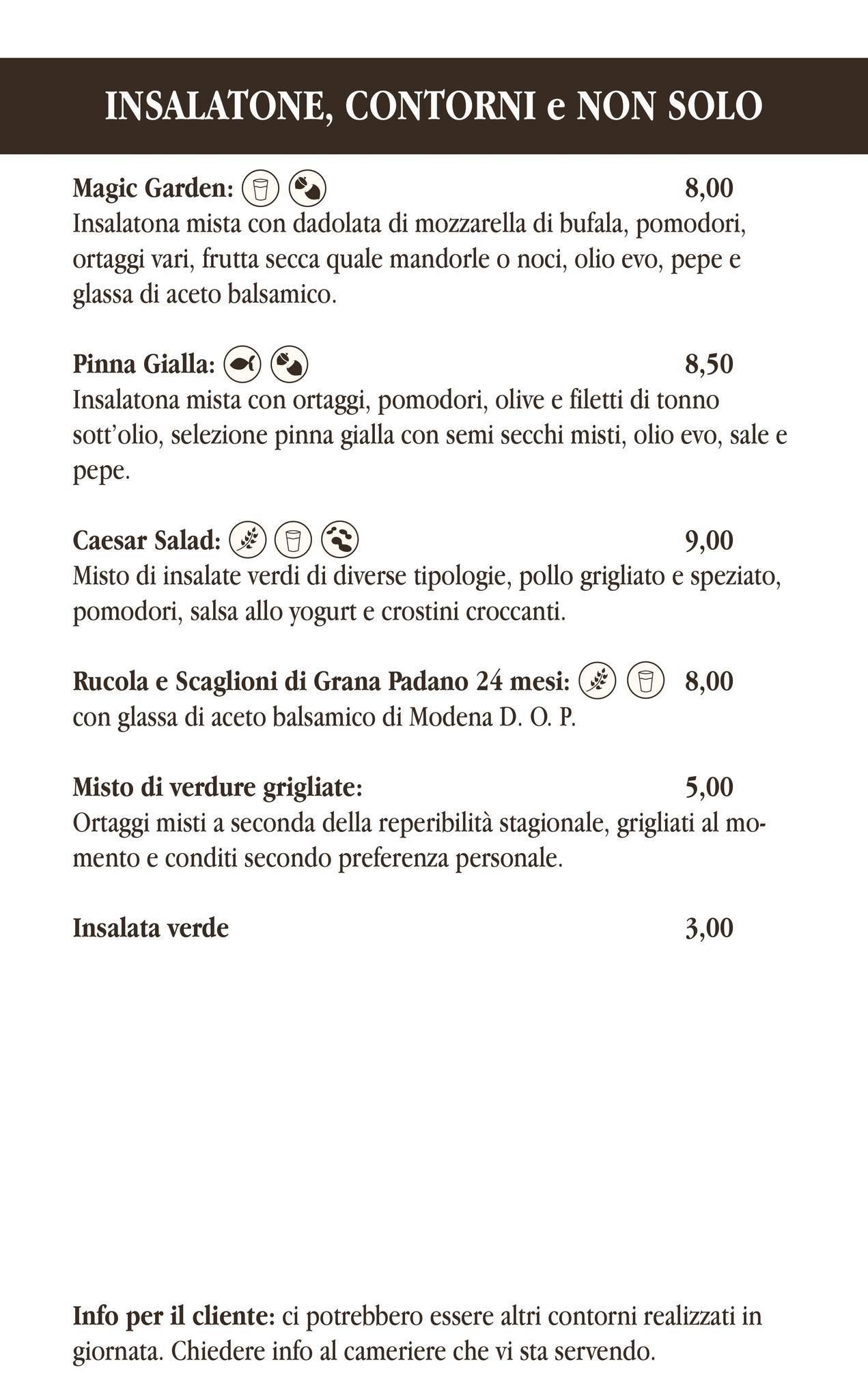 Menu di Magic Garden Tonziello 