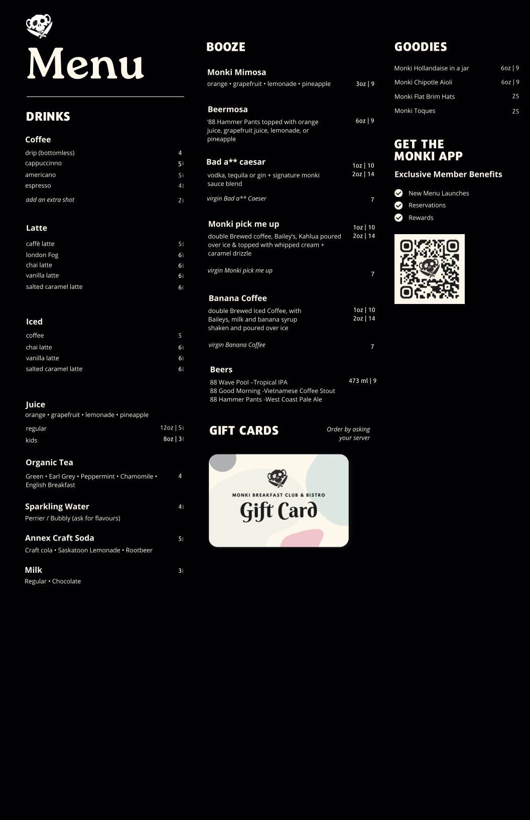 Menu de Monki Breakfast Club & Bistro Beltline