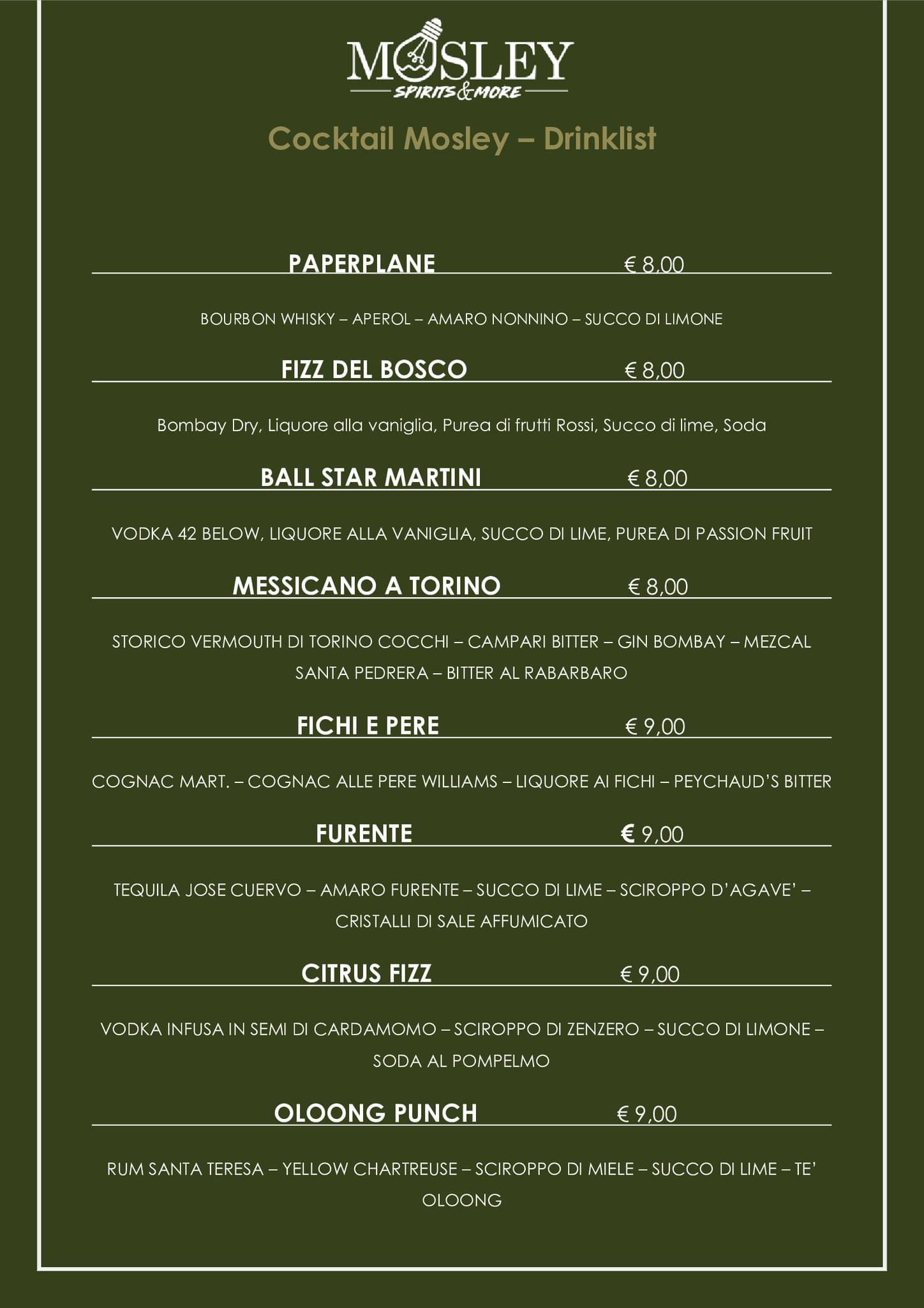 Menu di Mosley Cocktails & Sushi 