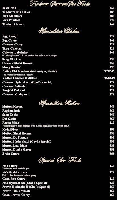 Moti Mahal Delux menu