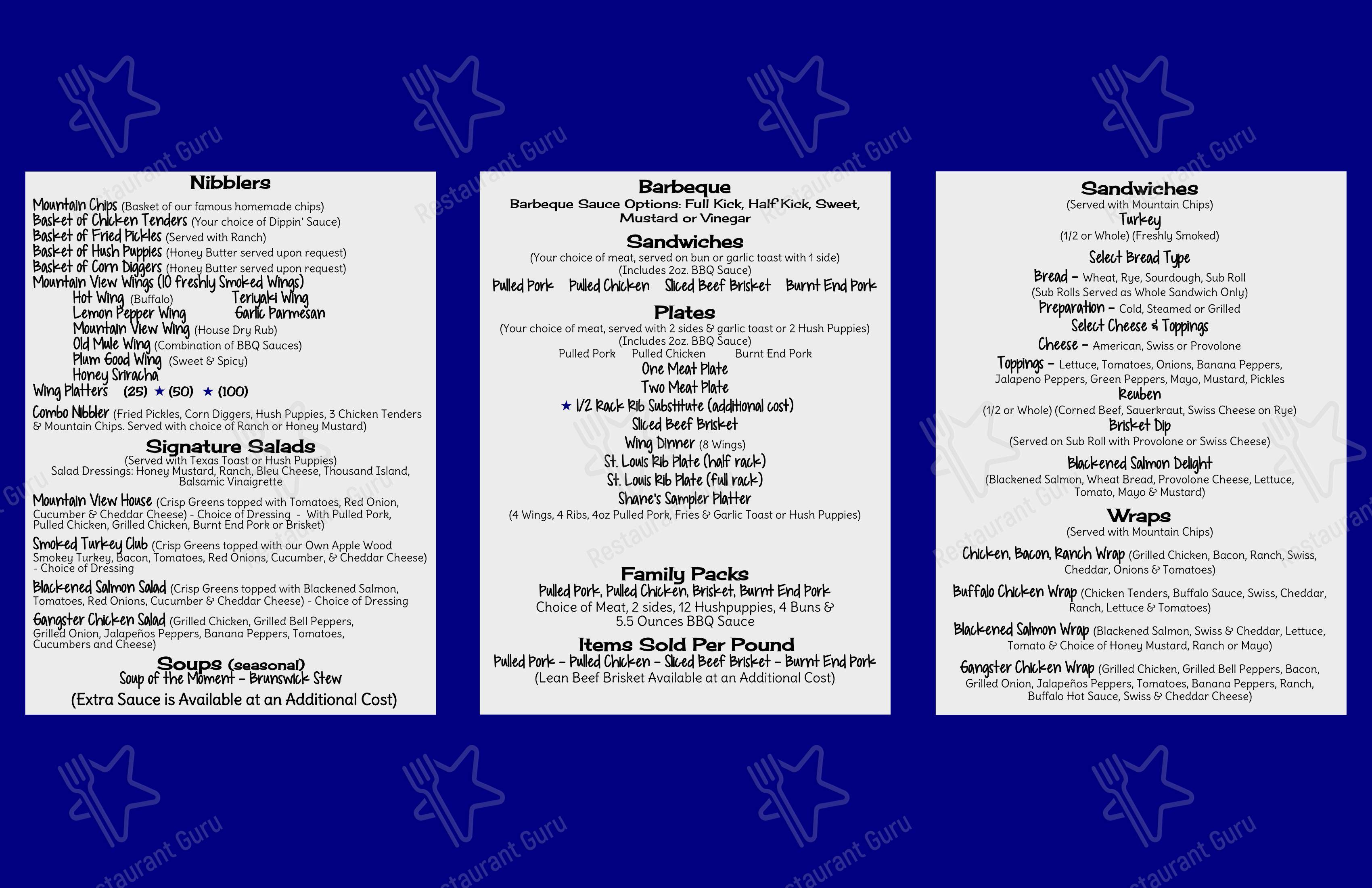 Menu at Mountain View BBQ & Deli, Columbus