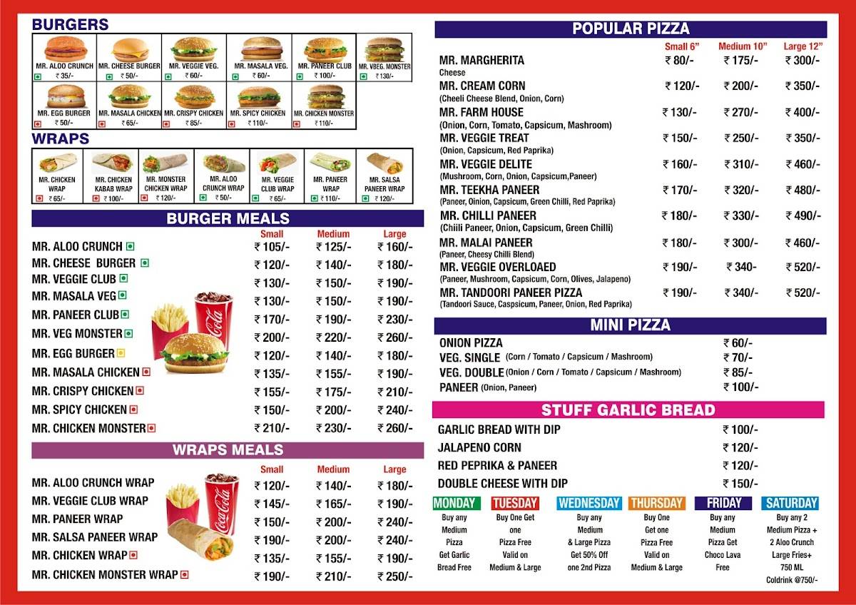 Mr Burger menu