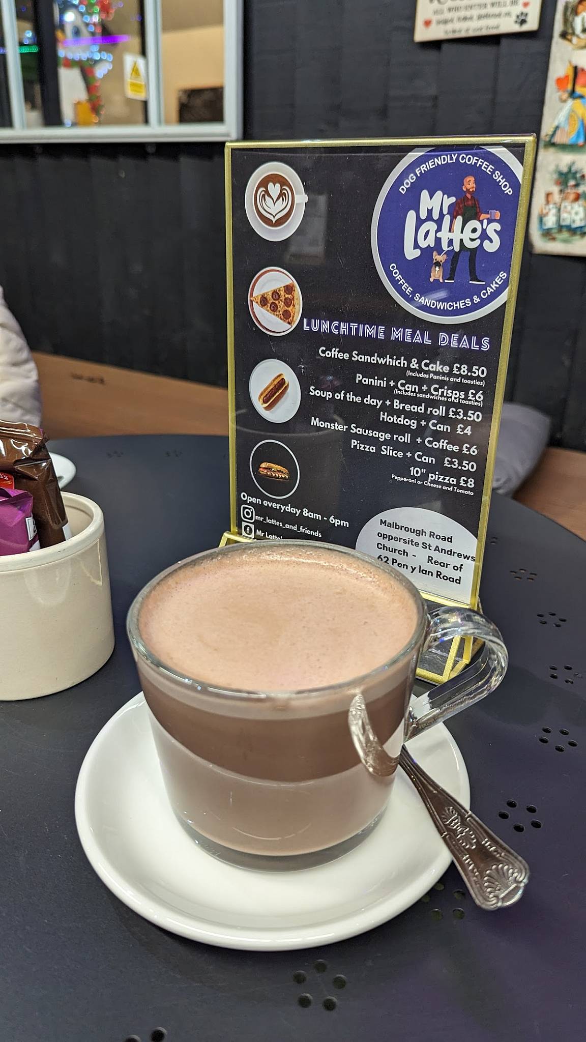 Menu at Mr Latte's restaurant, Cardiff
