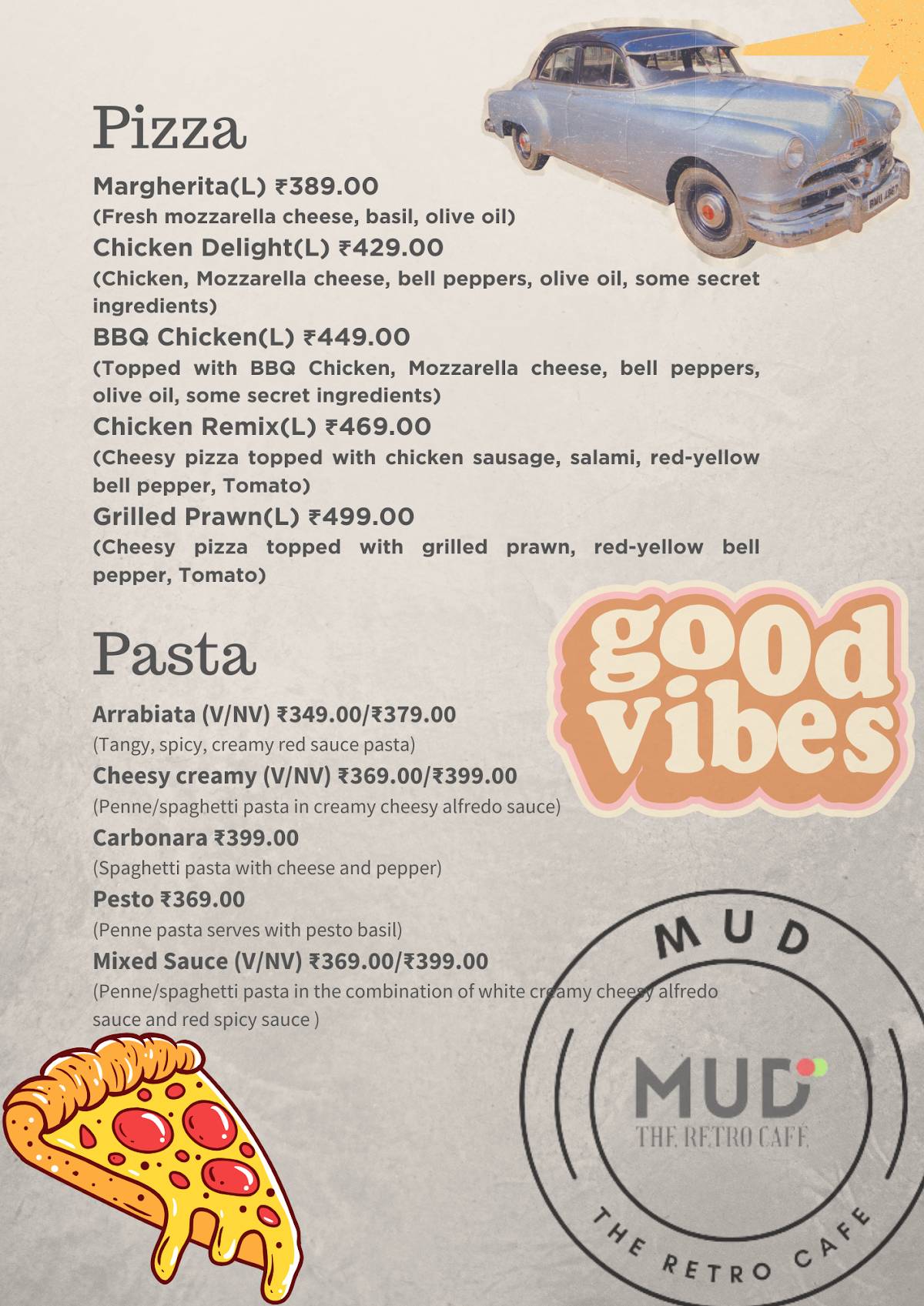 Mud - The Retro Cafe menu