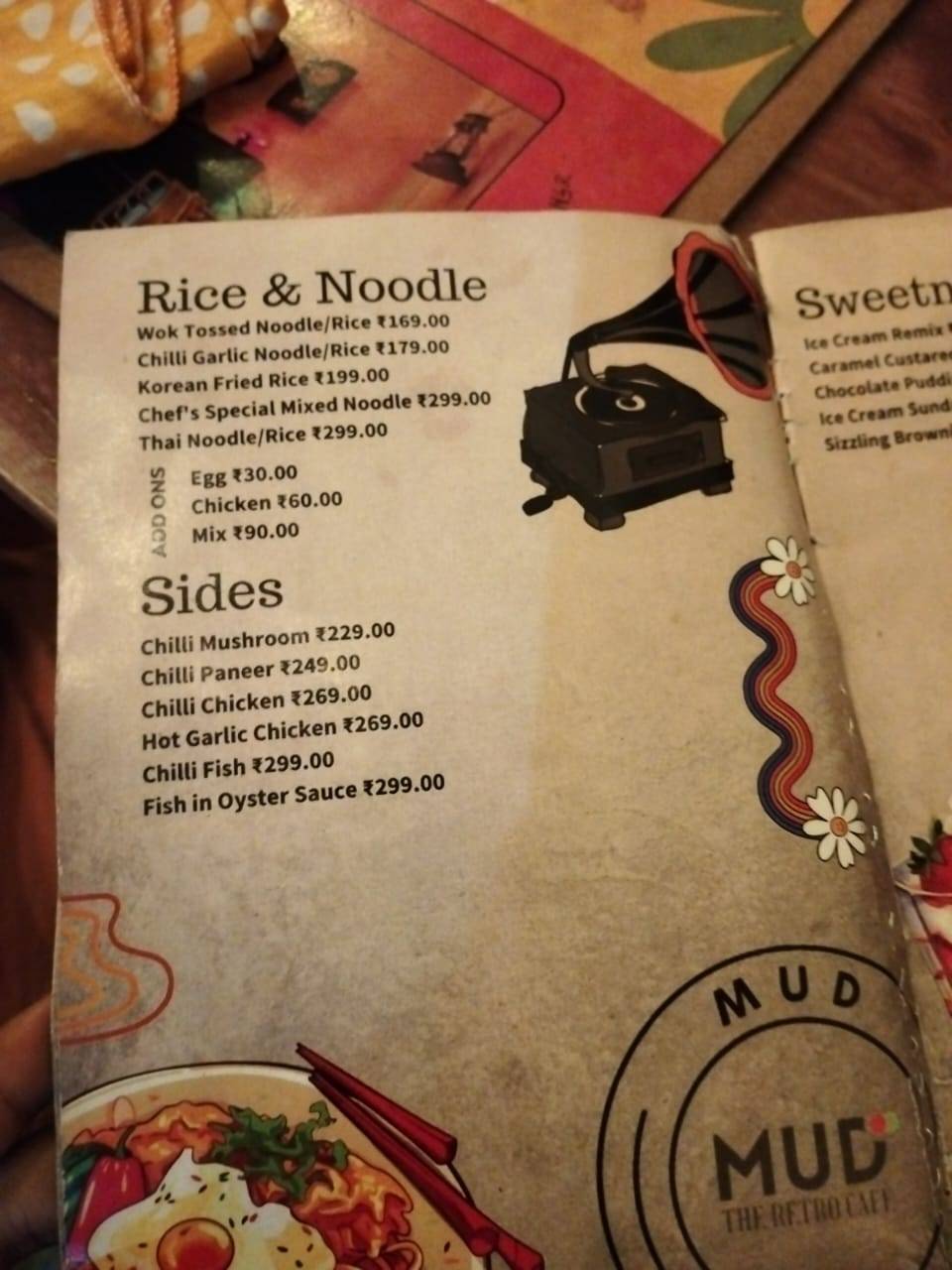 Mud - The Retro Cafe menu
